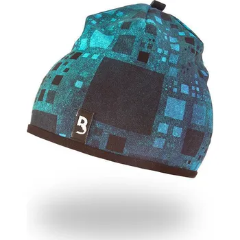 Kojenecká čepice Little Angel Čepice podšitá Outlast® Černotyrkysové čtverce/černá Vel. 5 (49 - 53 cm)