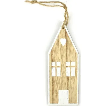 Vánoční dekorace Závěs domek, dřevo, 13 cm