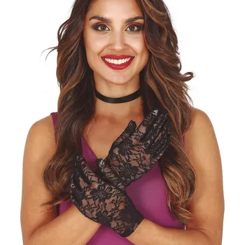 Karnevalový doplněk Guirca Černé krajkové rukavice 22 cm