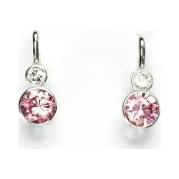 Náušnice Stříbrné náušnice na patent pink zirkon - NK1096 (Stříbrné náušnice se zirkony)