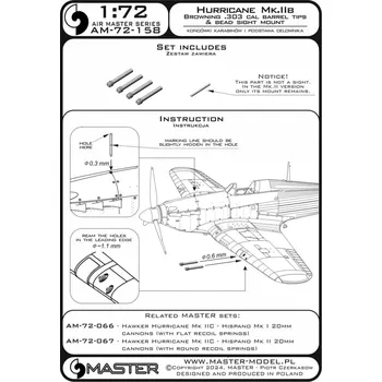 Plastikový model Master 1/72 H.Hurricane Mk.IIb Browning .303 cal bar.tips