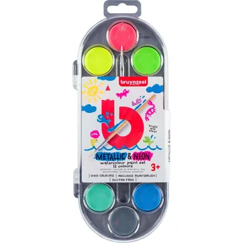 Vodová barva Vodové barvy 30 mm v sadě 7 metalických a 5 neonových barev se štětcem