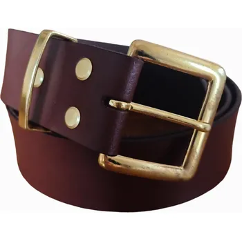 Opasek opaskujse Kožený opasek, hnědá kůže, spona mosazná, zlatá hranatá Délka opasku: 85 cm