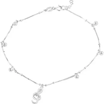 Řetízek Stříbrný 925 řetízek na nohu, přívěsky - houslový klíč a kuličky