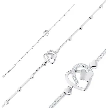 Náramek Náramek ze stříbra 925, kontura nesouměrného srdíčka, motýl, čiré zirkony