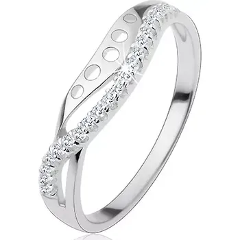 Prsten Prsten ze stříbra 925, čirá zirkonová vlnka, hladká linie s kulatými výřezy - Velikost: 53