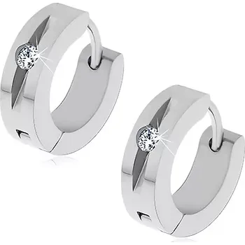 Náušnice Lesklé ocelové náušnice stříbrné barvy, čirý kulatý zirkon