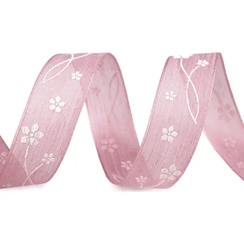 Stuha Stuha s květy šíře 25 mm, barva 607 starorůžová sv.