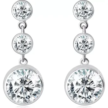 Náušnice Náušnice z bílého 585 zlata - tři kulaté objímky, třpytivé čiré zirkony, puzety