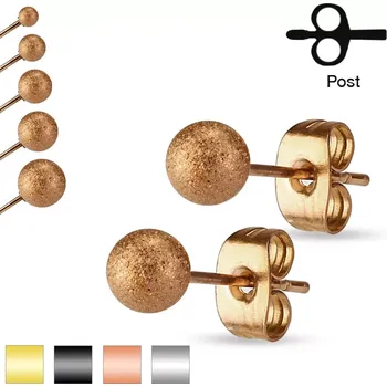 Náušnice Náušnice z oceli 316L, blýskavé pískované kuličky, 3 mm - Barva: Zlatá