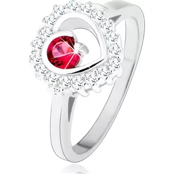 Prsten Prsten ze stříbra 925, rhodiovaný, čirý obrys srdce s kulatým růžovým zirkonem - Velikost: 49