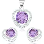 Set ze stříbra 925, náušnice a přívěsek, kontura srdce, zirkon tanzanitové barvy