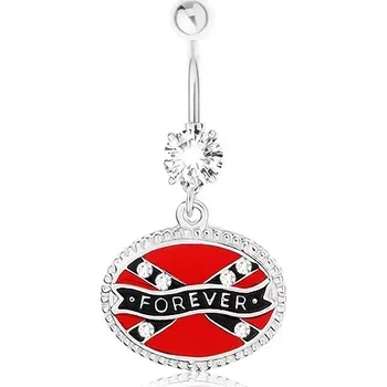 Piercing Piercing do břicha, chirurgická ocel, ovál, konfederační vlajka, nápis