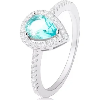 Prsten Prsten ze stříbra 925, kapka světle modré barvy s čirým zirkonovým lemem - Velikost: 66