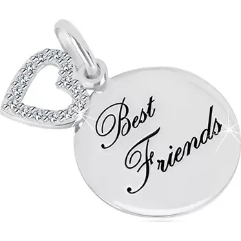 Přívěsek Stříbrný přívěsek 925 - lesklý kruh, nápis "Best Friends", kontura srdce se zirkony