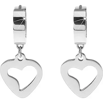 Náušnice Ocelové náušnice s visícím obrysem srdce, stříbrná barva