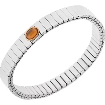 Náramek Lesklý ocelový náramek stříbrné barvy, oválný oranžový kamínek