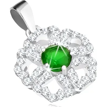 Přívěsek Stříbrný 925 přívěsek, blýskavý kvítek, čiré obrysy lupínků, zelený střed