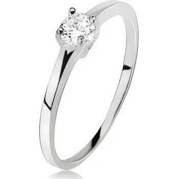 Prsten Hladký prsten stříbro 925, okrouhlý čirý zirkon v kotlíku se čtyřmi kolíčky - Velikost: 54
