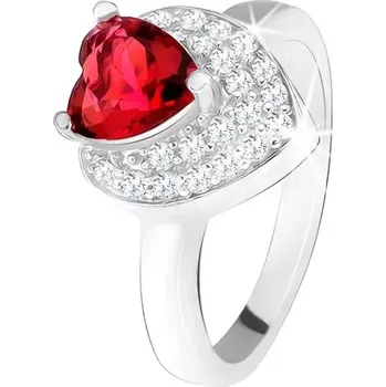 Prsten Prsten s vystupujícím srdíčkovitým červeným zirkonem, dvojité srdce, stříbro 925 - Velikost: 59