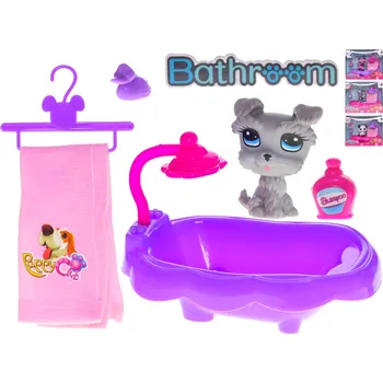 Figurka Pejsek 5-6 cm s vaničkou 15 cm a doplňky - mix variant či barev