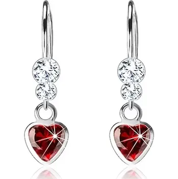 Náušnice Šperky Eshop Stříbrné náušnice 925, červené zirkonové srdíčko, čiré krystaly Swarovski