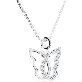 Náhrdelník Stříbrný náhrdelník 925, kontura motýla se zirkonovou polovinou