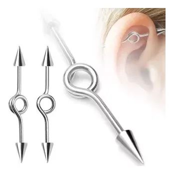 Piercing Ocelový piercing do ucha - čínka, ohnutý kruh, hroty