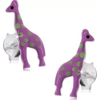 Náušnice Náušnice ze stříbra 925, fialová žirafa se světle zelenými skvrnami