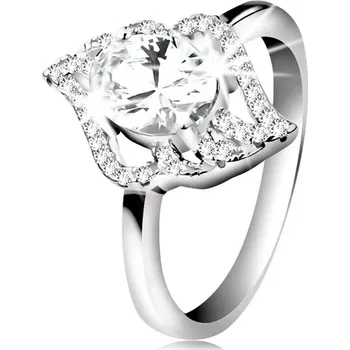 Prsten Stříbrný prsten 925, kontura čirého lístku s velkým oválným zirkonem - Velikost: 52