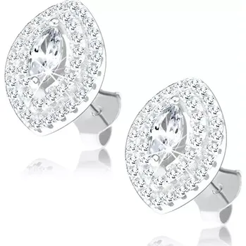 Náušnice Náušnice ze stříbra 925, svislý obrys zrnka, vrstvené zirkonové linie, broušený zirkon