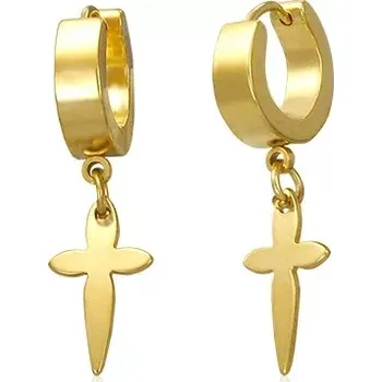 Náušnice Náušnice z oceli 316L zlaté barvy s visícím křížkem, kloubové zapínání