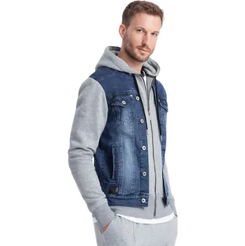 Ombre OM-JADJ-0124 džínová/šedá Pánská casual bunda Ombre OM-JADJ-0124 džínová/šedá
