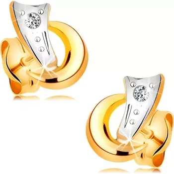 Náušnice Dvoubarevné náušnice ve 14K zlatě - dva obloučky a třpytivý diamant čiré barvy