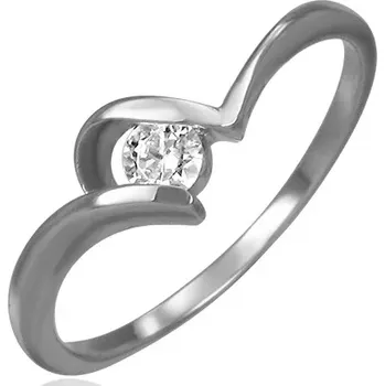 Prsten Ocelový zásnubní prsten - tenká zahnutá ramena, kulatý čirý zirkon - Velikost: 51