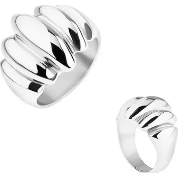 Prsten Ocelový prsten stříbrné barvy, zrcadlový lesk, vypouklé ovály - Velikost: 67