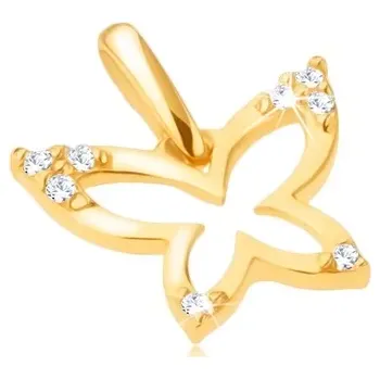 Přívěsek Zlatý přívěsek 585 - blyštivý obrys motýla, zirkonové cípy křídel