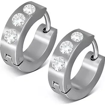 Náušnice Náušnice z oceli 316L, kruhy, stříbrný odstín, čiré zirkonky