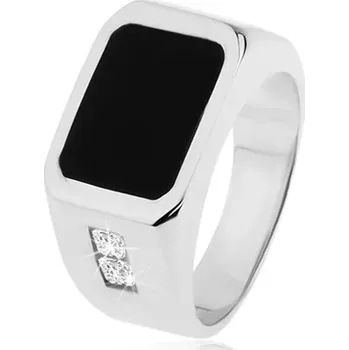 Prsten Prsten ze stříbra 925, černý glazovaný obdélník, čiré zirkony na ramenech - Velikost: 61