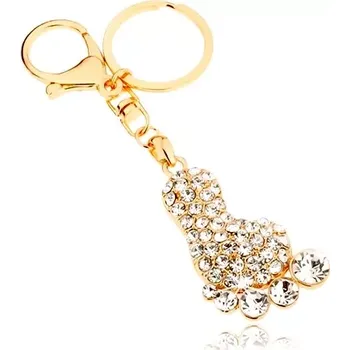Přívěsek na klíče ve zlaté barvě, třpytivé chodidlo, čiré zirkony