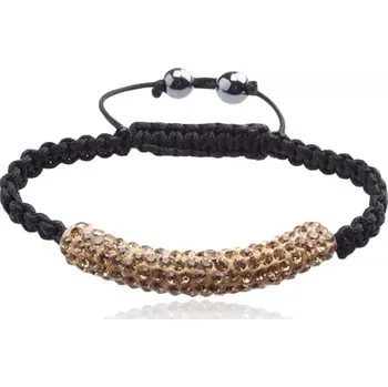 Náramek Náramek Shamballa, hnědožlutý váleček s kamínky, černá šňůrka