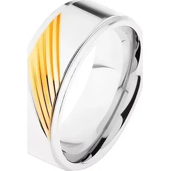 Prsten Dvoubarevný prsten z chirurgické oceli, šikmé gravírované proužky - Velikost: 59