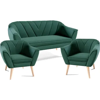 Pohovka Eka Sedací souprava - Pohovka LOVA 150 cm + 2x křeslo LOVA Látka Velutto: Velutto 10 - Zelená, Výběr nohou: Přírodní