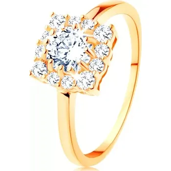 Prsten Zlatý prsten 585 - čtvercový zirkonový obrys, kulatý čirý zirkon uprostřed - Velikost: 54