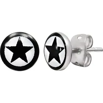 Náušnice Kulaté náušnice z oceli - černá hvězda s lemem