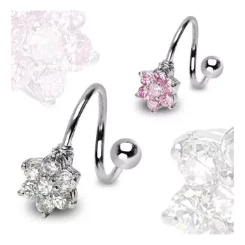Piercing Piercing spirála z chirurgické oceli s kvítkem - Barva zirkonu: Růžová - P