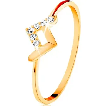 Prsten Blýskavý prsten ve žlutém 14K zlatě - lesklý a zirkonový zalomený proužek - Velikost: 59