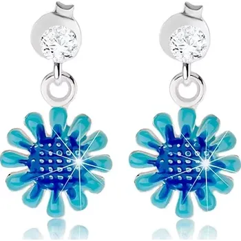 Náušnice Stříbrné náušnice 925, visící květ v odstínech modré barvy, čirý zirkon