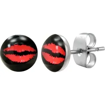 Náušnice Náušnice z oceli 316L - červené rty na černém podkladu