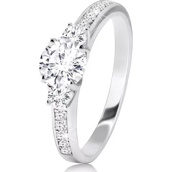 Prsten Prsten z 925 stříbra - třpytivé čiré zirkony, úzká lesklá ramena vykládaná zirkony - Velikost: 55